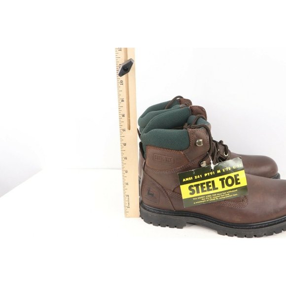 NOS Vintage 90s John Deere Wide Steel Toe Leather Work Boots Brown main image 7